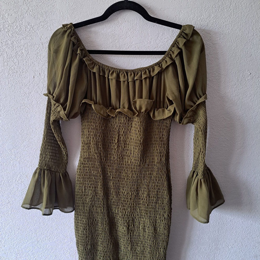 Olive Green Off-Shoulder Dress Fashion Nova - Picture 6 of 6